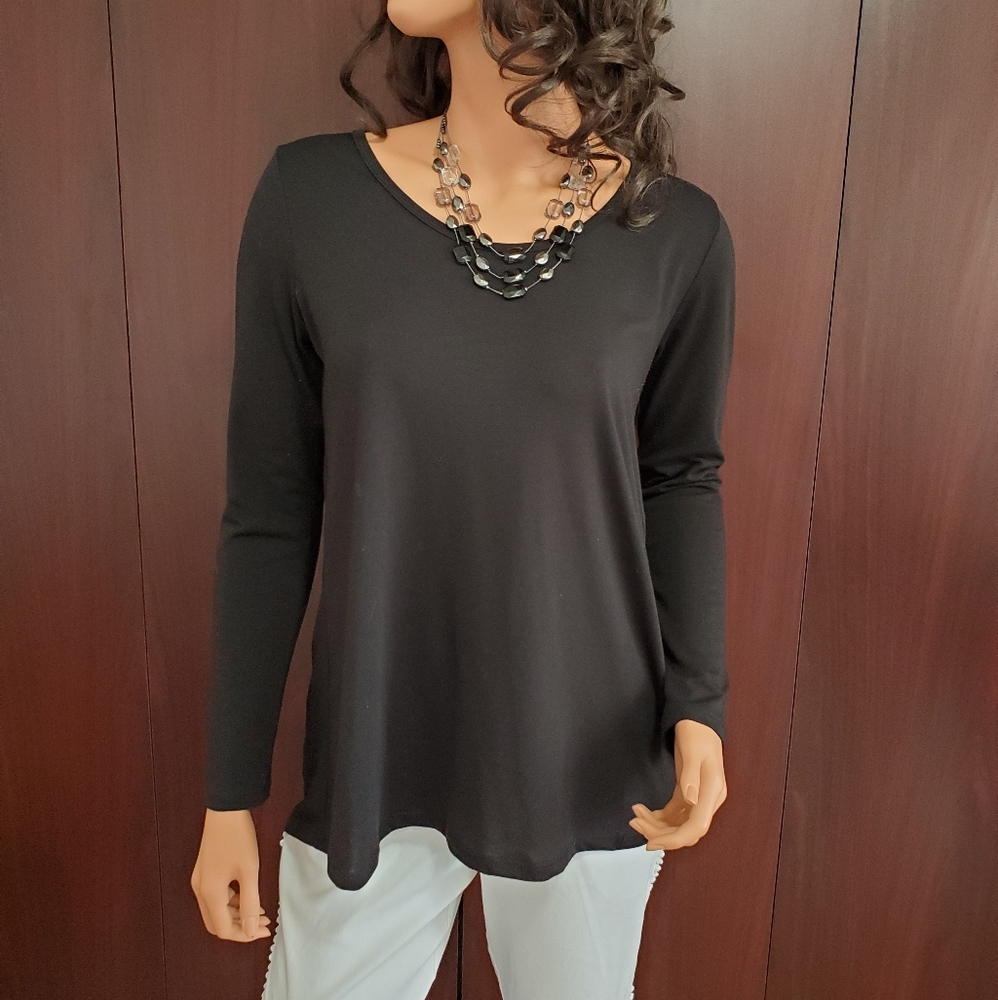 Lularoe Long Sleeve Black Scoop Neck Top Sz Small